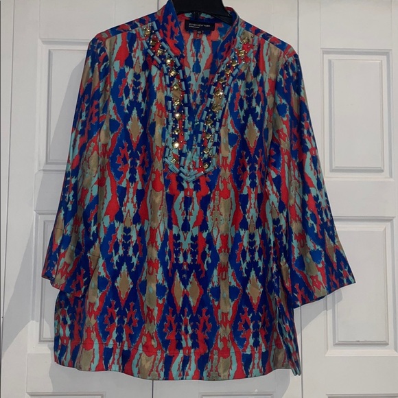 Jones New York Tops - Jones New York Red and Blue Patterned Top - Large